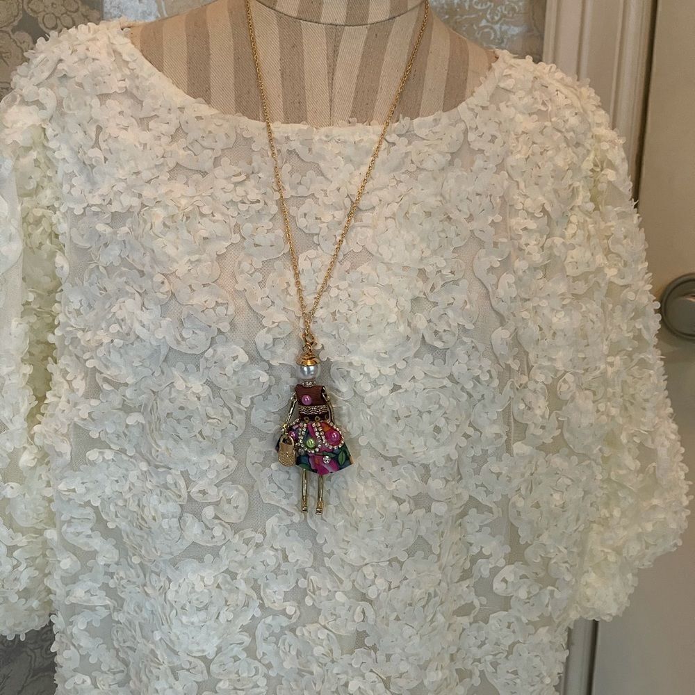 Boutique Doll Necklace Pink Watercolor Dress Rhinestone Long Necklace! - Picture 7 of 13